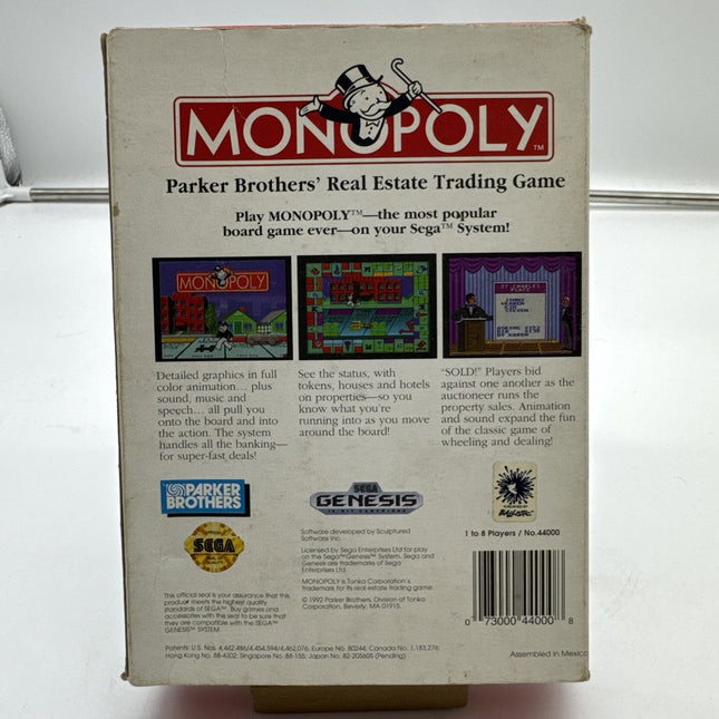 Sega Genesis Monopoly Paker Brothers' Real Estate Trading Game
