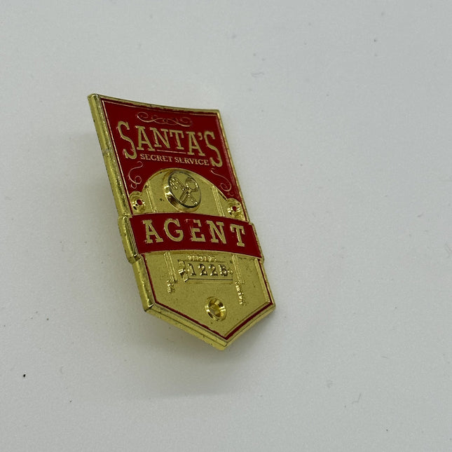 Christmas Vintage Santa's Secret Service Agent Pin gold and red