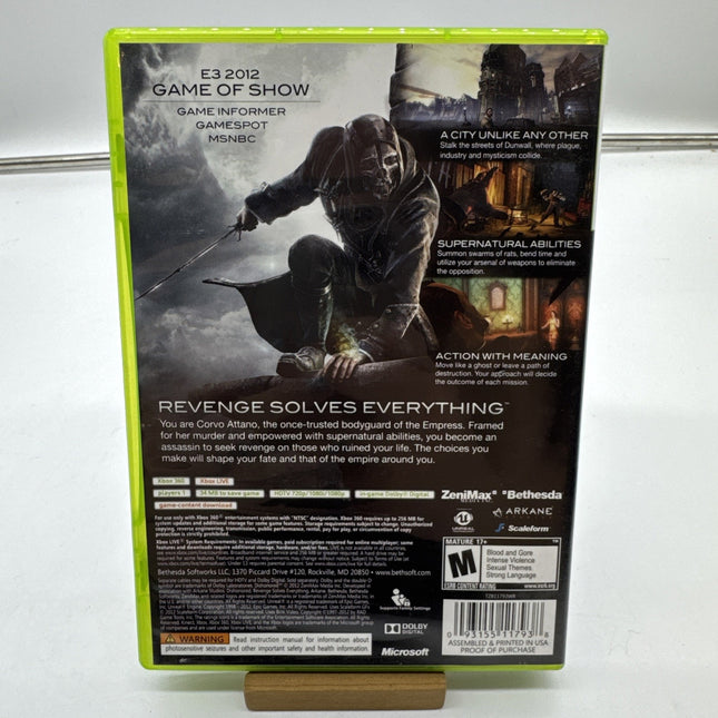 Dishonored (Microsoft Xbox 360, 2012) Complete w/ Manual - Tested Working