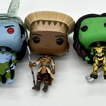 Funko Pops, ice giant loki, gamora, okoye no box