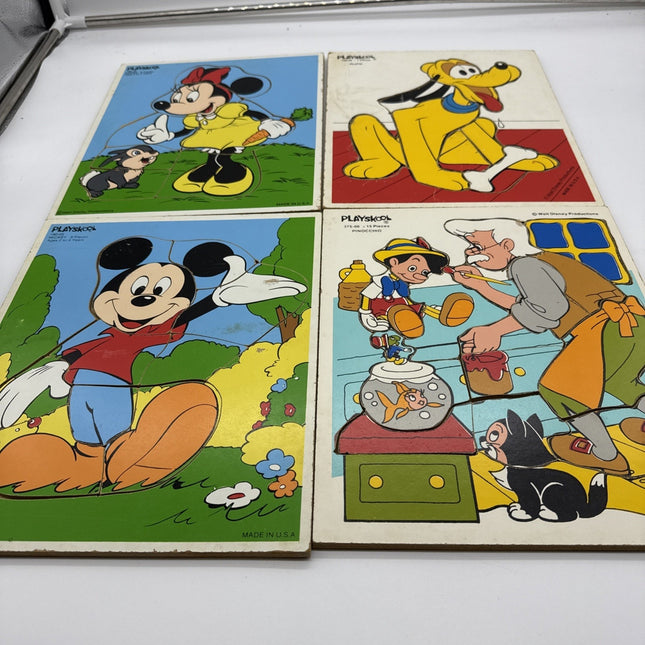 Vintage Playskool Wooden Puzzles Mickey Mouse Pluto Pinocchio Minnie Mouse Comp