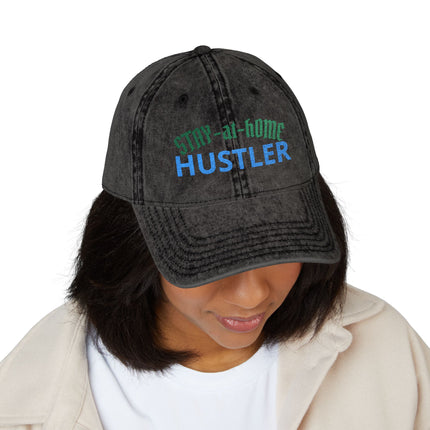 Stay-at-Home Hustler Vintage Cap — Embroidered Washed Baseball Hat