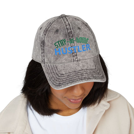 Stay-at-Home Hustler Vintage Cap — Embroidered Washed Baseball Hat