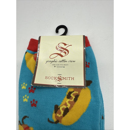 Socksmith Graphic Cotton Crew Socks Hot Dog W Onesize (9-11) Blue Red