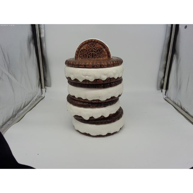 Chocolate Sandwich Cookie Oreo Cookie Jar Vintage EUC dripping art style tall