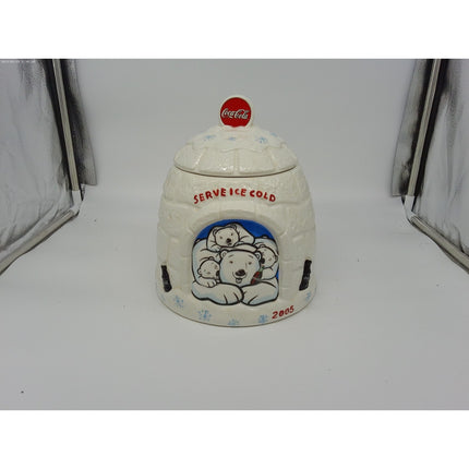 Coca Cola Cookie Jar Igloo Polar Bears Ceramic 2005 great Serve ice cold polar