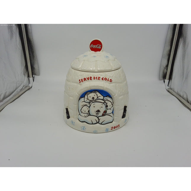 Coca Cola Cookie Jar Igloo Polar Bears Ceramic 2005 great Serve ice cold polar