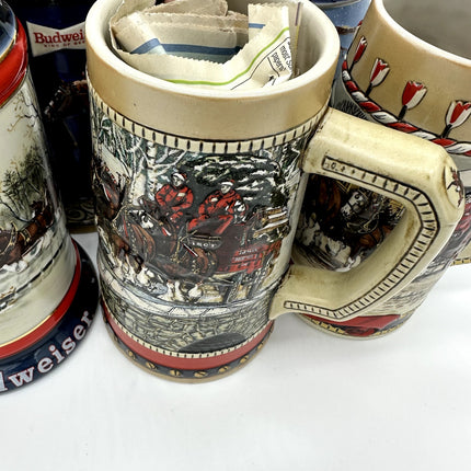 Lot Of 7 Collector Holiday Budweiser Beer Steins Ceramarte Clydesdale COA 80s 90