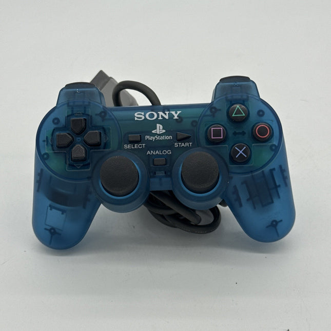 Official PlayStation PS2 Clear Blue Analog Controller OEM SCPH-1200