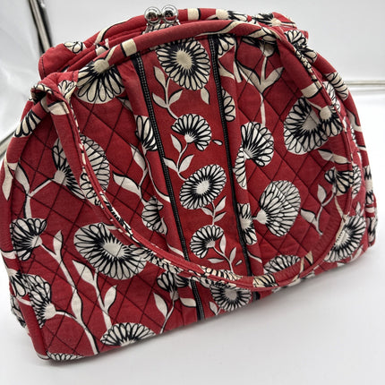 Vera Bradley Rosie Posies Floral Handbag Kiss Lock Clasp Dome Bag Red With White
