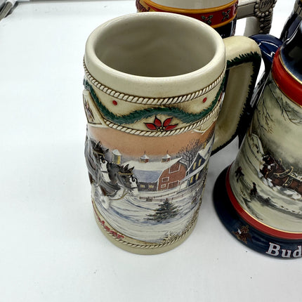 Lot Of 7 Collector Holiday Budweiser Beer Steins Ceramarte Clydesdale COA 80s 90
