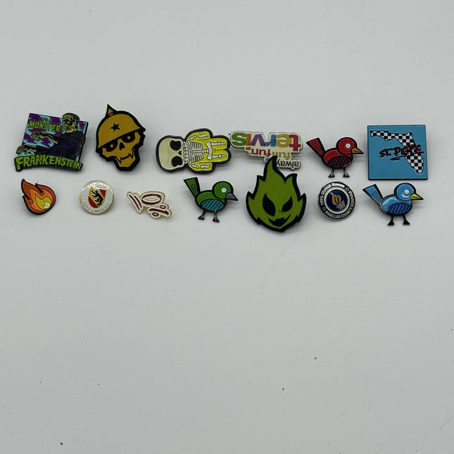 13 Random Pin Lot, skelly, birds, tarvis, st pete, 0% flame head