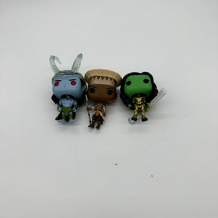Funko Pops, ice giant loki, gamora, okoye no box