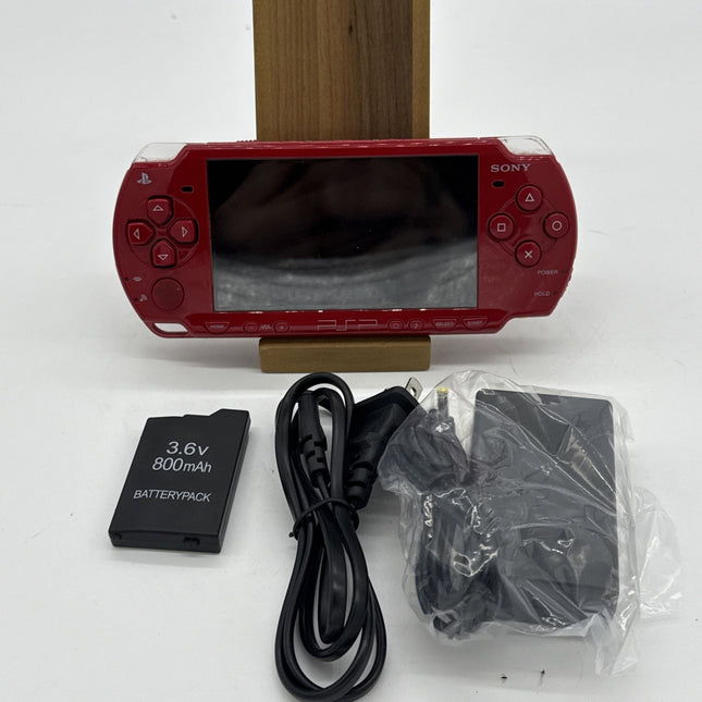 Sony PSP-2000 PSP 2000 Console Red Region free w/adapter, battery - Very Good
