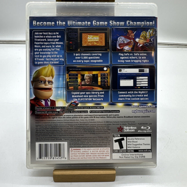 BUZZ QUIZ TV GAME FOR PS3 PLAYSTATION 3, GAME DISC, CASE, MANUAL, NO BUZZERS
