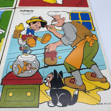 Vintage Playskool Wooden Puzzles Mickey Mouse Pluto Pinocchio Minnie Mouse Comp