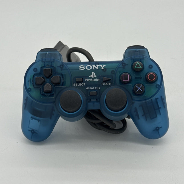 Official PlayStation PS2 Clear Blue Analog Controller OEM SCPH-1200