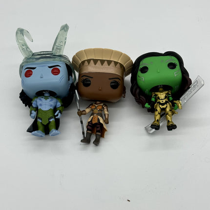 Funko Pops, ice giant loki, gamora, okoye no box