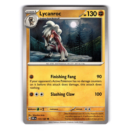 Lycanroc Uncommon SV03: Obsidian Flames 117/197 NM