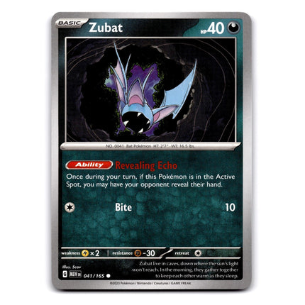 Zubat Common SV: Scarlet & Violet 151 041/165 NM