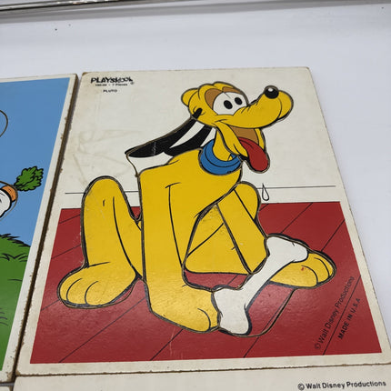 Vintage Playskool Wooden Puzzles Mickey Mouse Pluto Pinocchio Minnie Mouse Comp