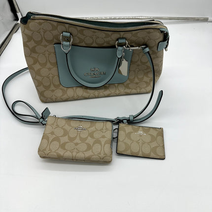 COACH BLUE AND BAIGE EMMA SATCHEL IN SIGNATURE CANVAS B1922-F31468 W WALLETS