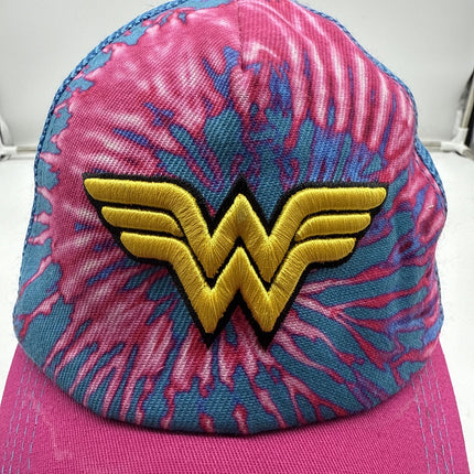 DC Comics Wonder Woman Snapback Hat Tie Dye Baseball Cap Pink WW Logo