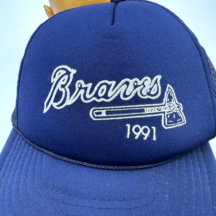 Atlanta Braves 1991 Hatchet Hat Cap Adjustable Blue W Mesh Back