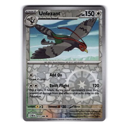 Unfezant Uncommon SV: Black Bolt 073/086 NM