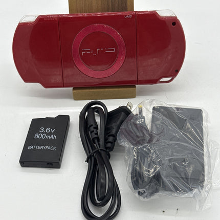 Sony PSP-2000 PSP 2000 Console Red Region free w/adapter, battery - Very Good