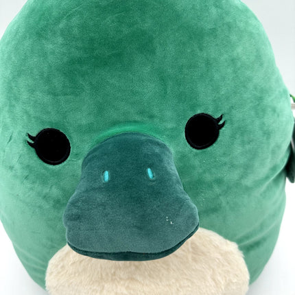 Squishmallows 16” Selassi Emerald Green Platypus Fuzzy White Belly Plush