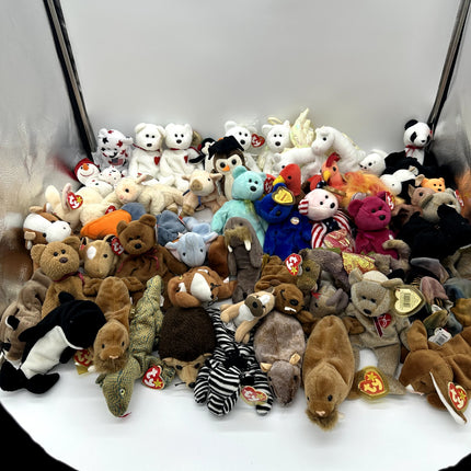 Huge TY Beanie Babie Lot Of 54, Rare Variants, Bears, Animals. Collector Plushes