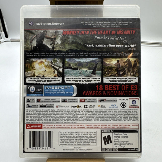 Playstation 3 FarCry 3 Game Rated for Mature ages 17+ pre-owned good condition