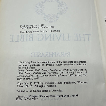 The Living Bible Paraphrased Tyndale House Green Padded Hardcover 1971 Vintage