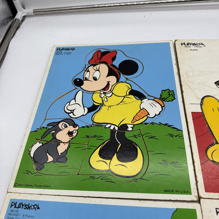Vintage Playskool Wooden Puzzles Mickey Mouse Pluto Pinocchio Minnie Mouse Comp