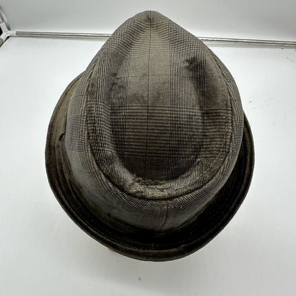 Vintage Fedora Swede like material, 100% polyester Brown Stripe SM/MED