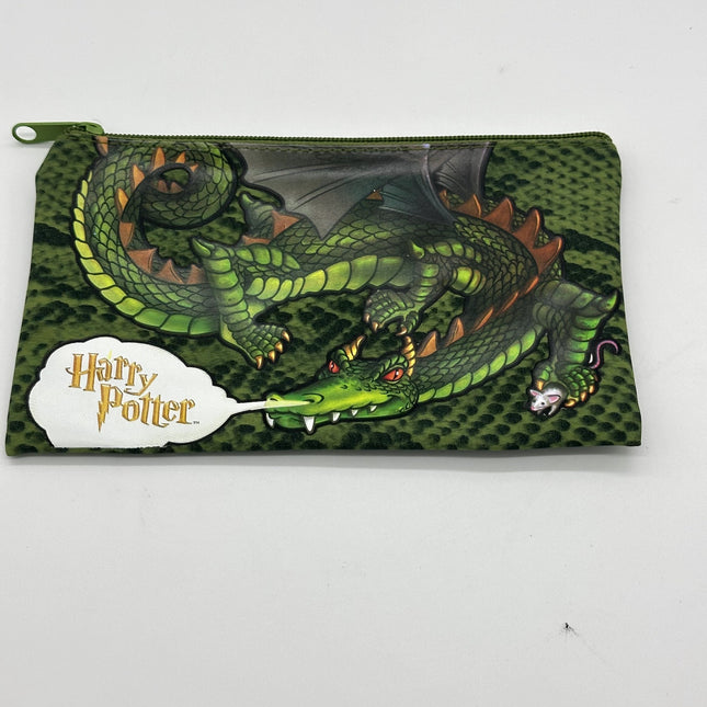 Harry Potter green pencil case with Hungarian horntail dragon on it green
