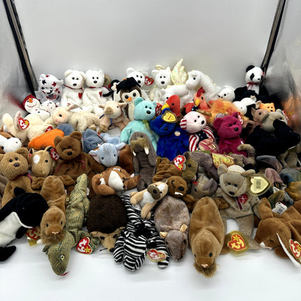 Huge TY Beanie Babie Lot Of 54, Rare Variants, Bears, Animals. Collector Plushes