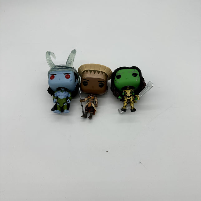 Funko Pops, ice giant loki, gamora, okoye no box