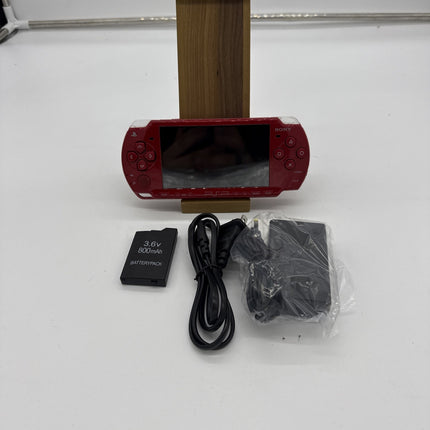 Sony PSP-2000 PSP 2000 Console Red Region free w/adapter, battery - Very Good