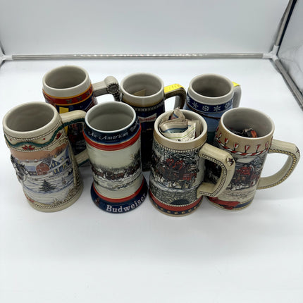 Lot Of 7 Collector Holiday Budweiser Beer Steins Ceramarte Clydesdale COA 80s 90