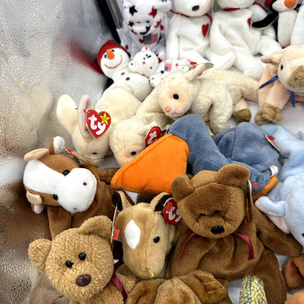 Huge TY Beanie Babie Lot Of 54, Rare Variants, Bears, Animals. Collector Plushes