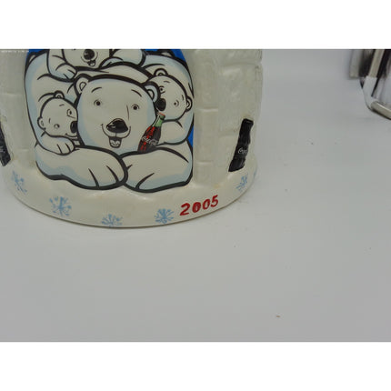 Coca Cola Cookie Jar Igloo Polar Bears Ceramic 2005 great Serve ice cold polar