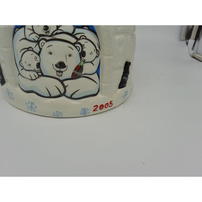 Coca Cola Cookie Jar Igloo Polar Bears Ceramic 2005 great Serve ice cold polar