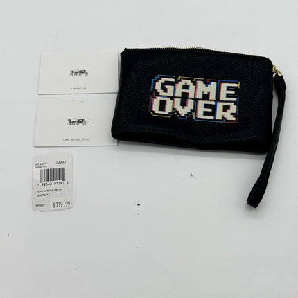 Coach Women's Corner Zip Wristlet Leather Wallet w/ Pac-Man Game Over - F73399