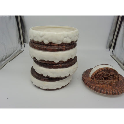 Chocolate Sandwich Cookie Oreo Cookie Jar Vintage EUC dripping art style tall