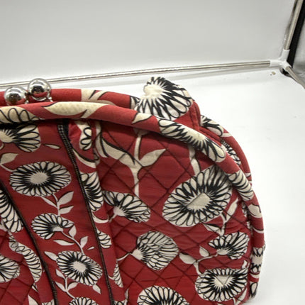 Vera Bradley Rosie Posies Floral Handbag Kiss Lock Clasp Dome Bag Red With White