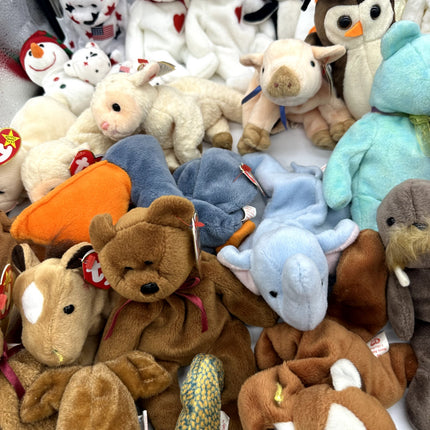 Huge TY Beanie Babie Lot Of 54, Rare Variants, Bears, Animals. Collector Plushes