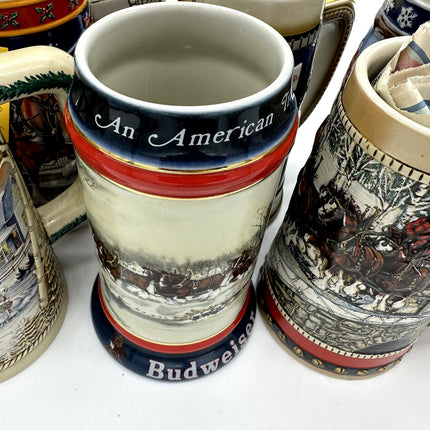 Lot Of 7 Collector Holiday Budweiser Beer Steins Ceramarte Clydesdale COA 80s 90
