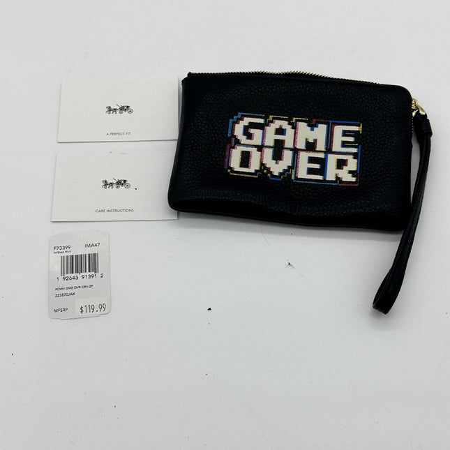 Coach Women's Corner Zip Wristlet Leather Wallet w/ Pac-Man Game Over - F73399